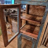 Teak display cabinet with blue patina