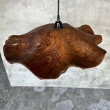 Large pendant light in corrugated teak leaf (Large D:60 H:20)
