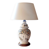 Lampe en faïence de style Rouen peinte à la main, abat-jour neuf d'artisan
