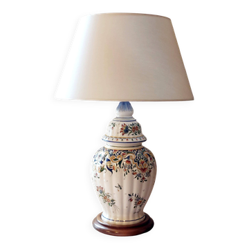 Hand-painted Rouen-style faience lamp, new artisan lampshade.