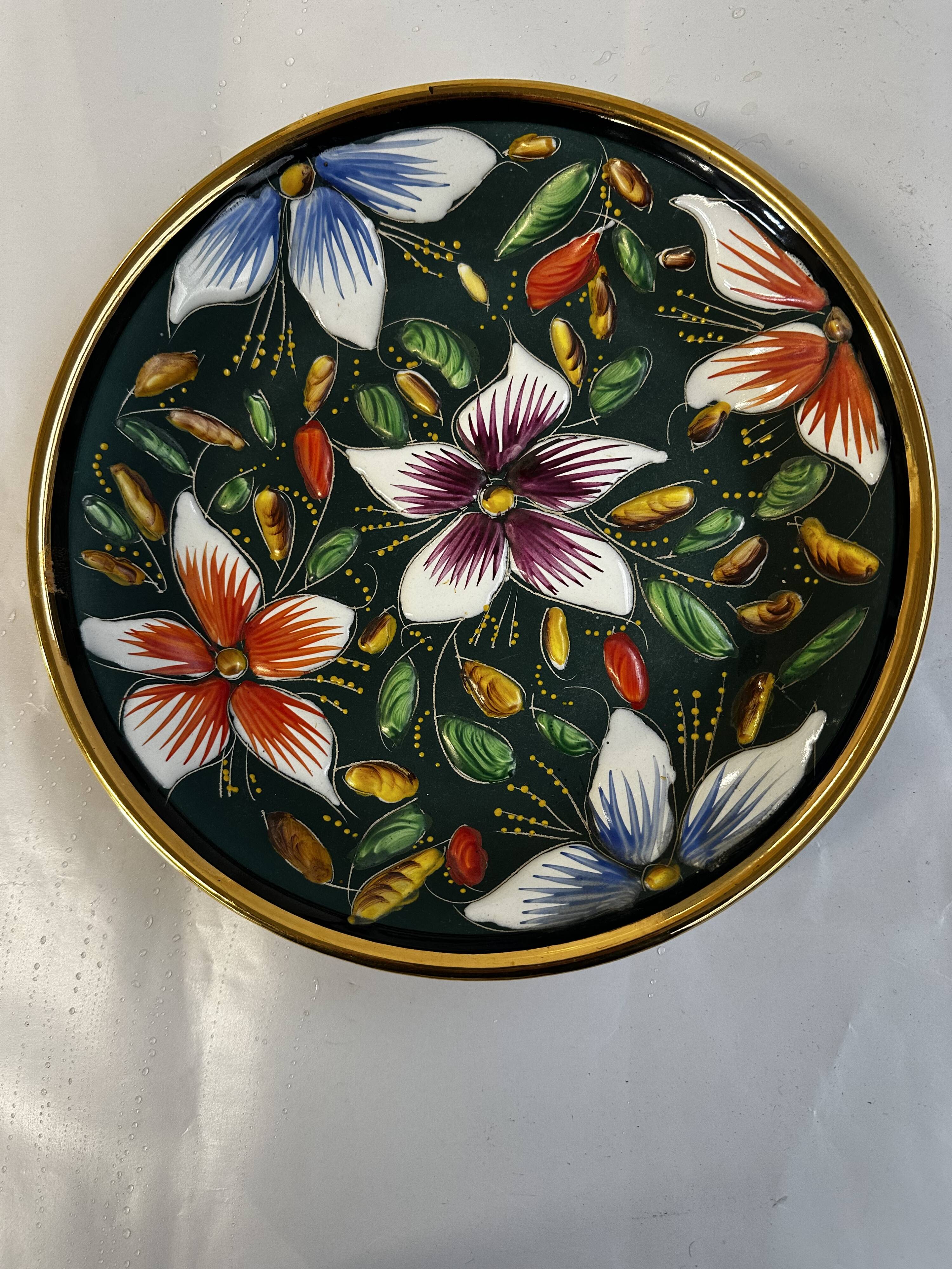 Ceramic and enamel dish with floral decoration by Hubert Béquet