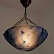French Vintage Single Light Blue Art Glass Ceiling Light 3 Chains & Fitting