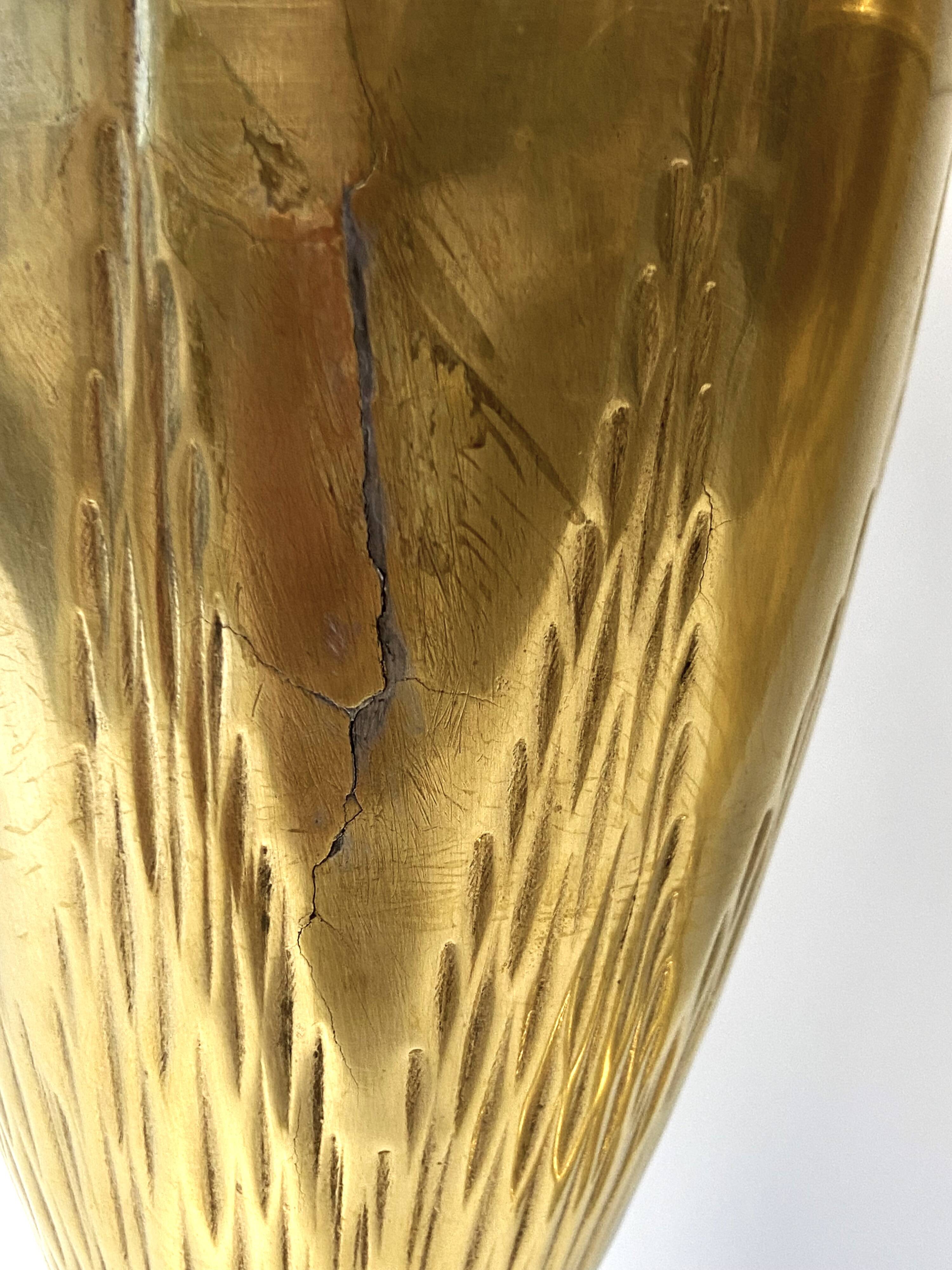 Paire de Soliflores Vases d'Autel Balustre Cuivre Jaune Art Nouveau