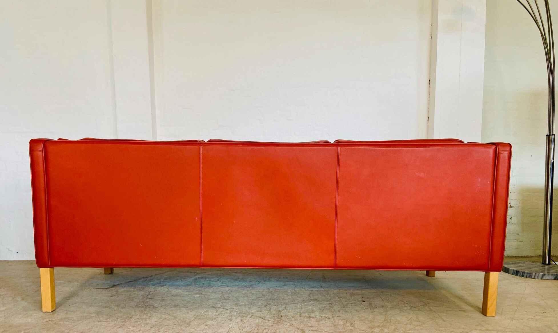 Vintage Danish mid-century Mogens Hansen 3 person cognac leather sofa