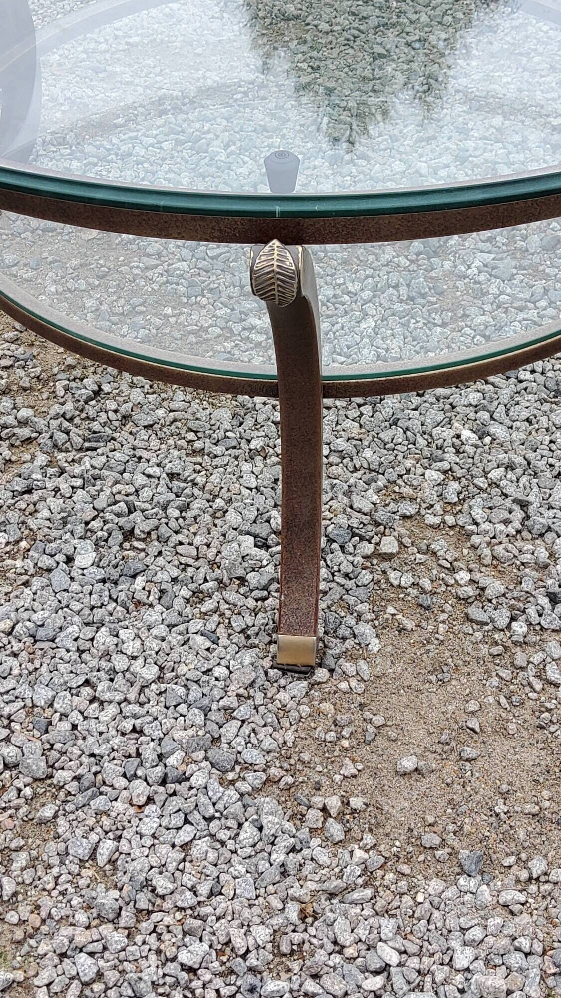 Round coffee table Perre Vandel Villa d'Este double tops in glass base gold metal