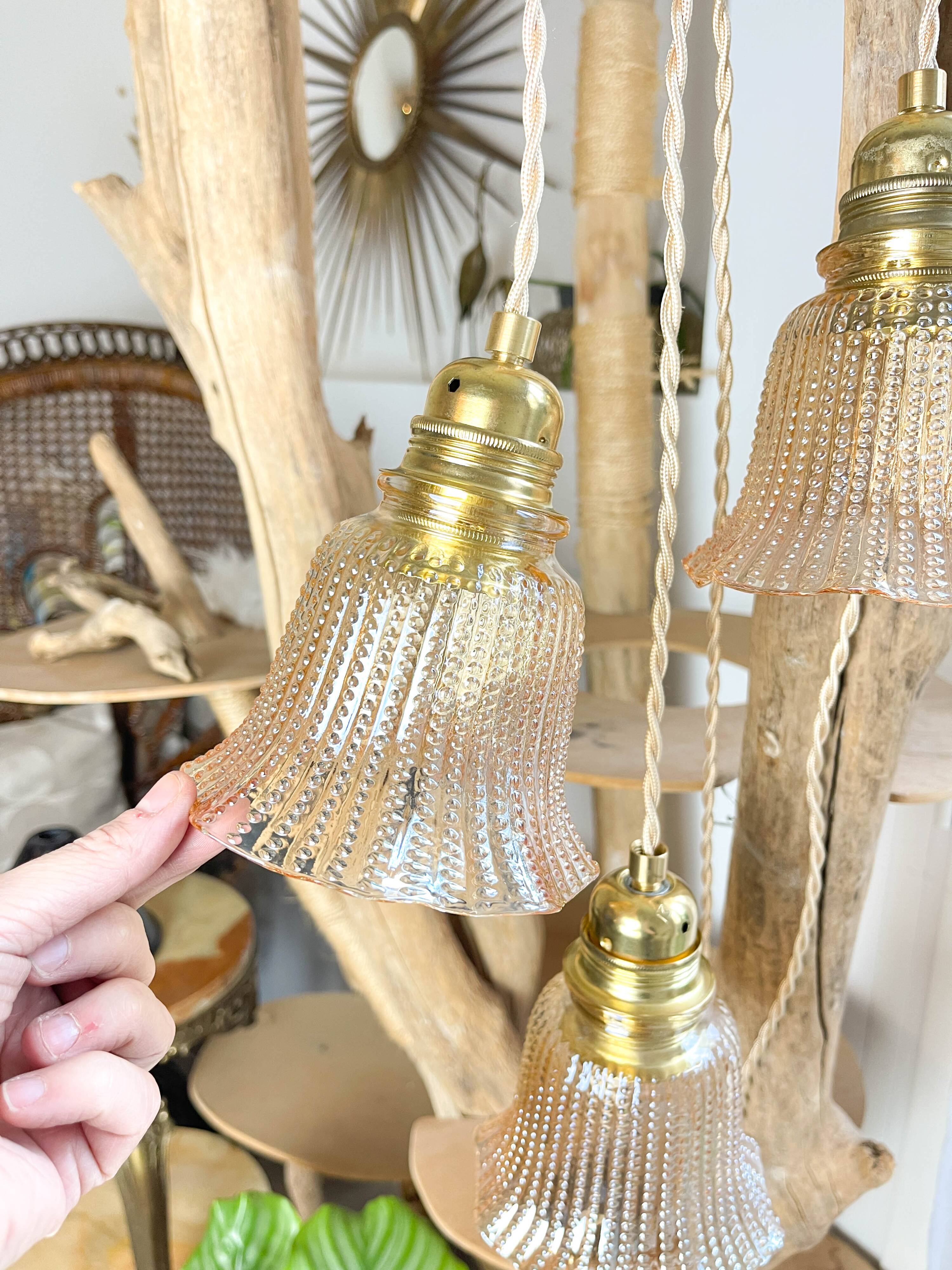Vintage tulip lamps in customizable iridescent glass