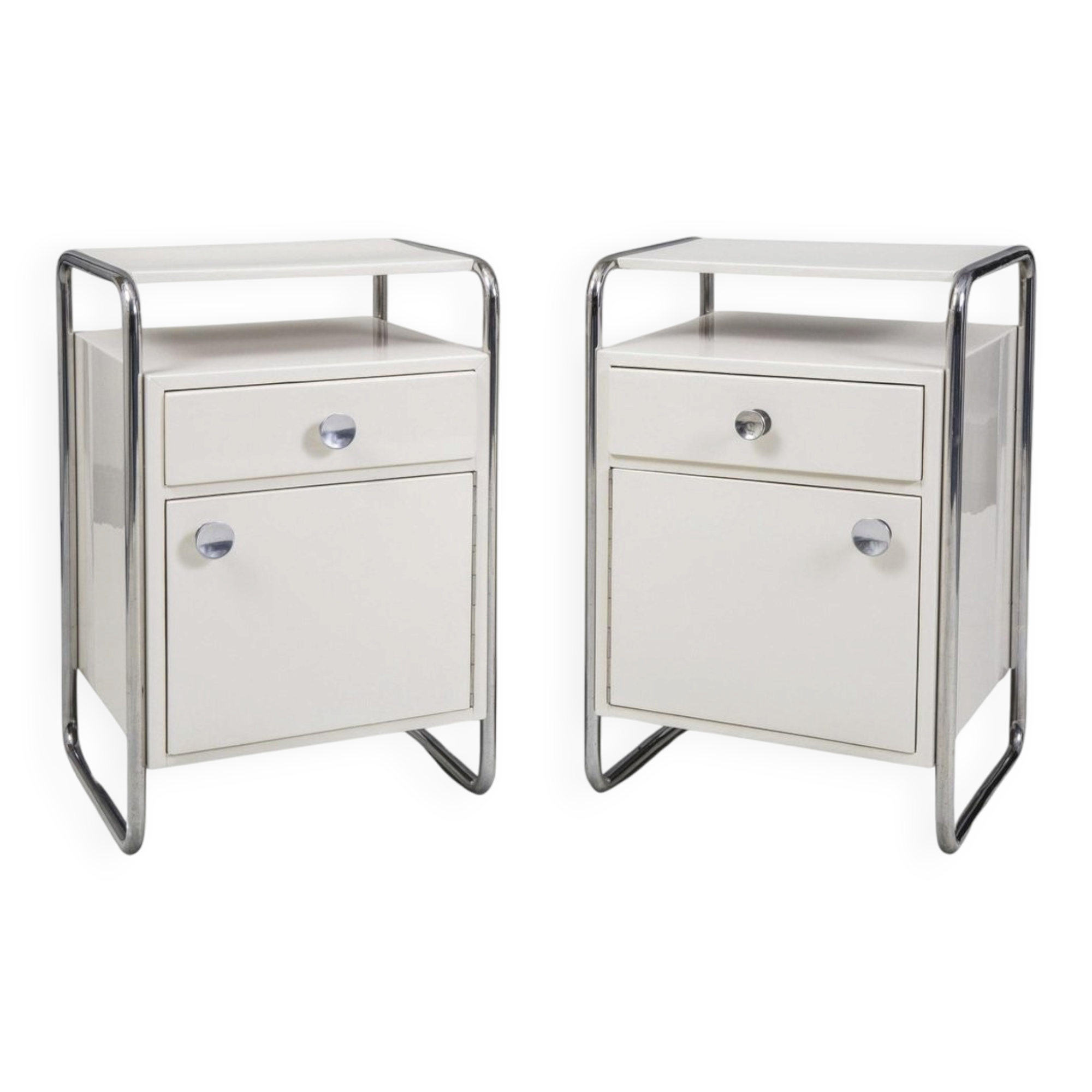 Bauhaus Bedside Tables in Chrome & Wood by Sab, Czech, 1930s, Set of 2