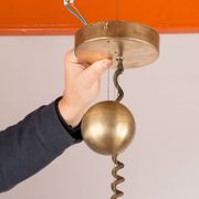 Large pendant light, adjustable in height, in glass and brass, Orion model by Schwarz and Staff Leucht