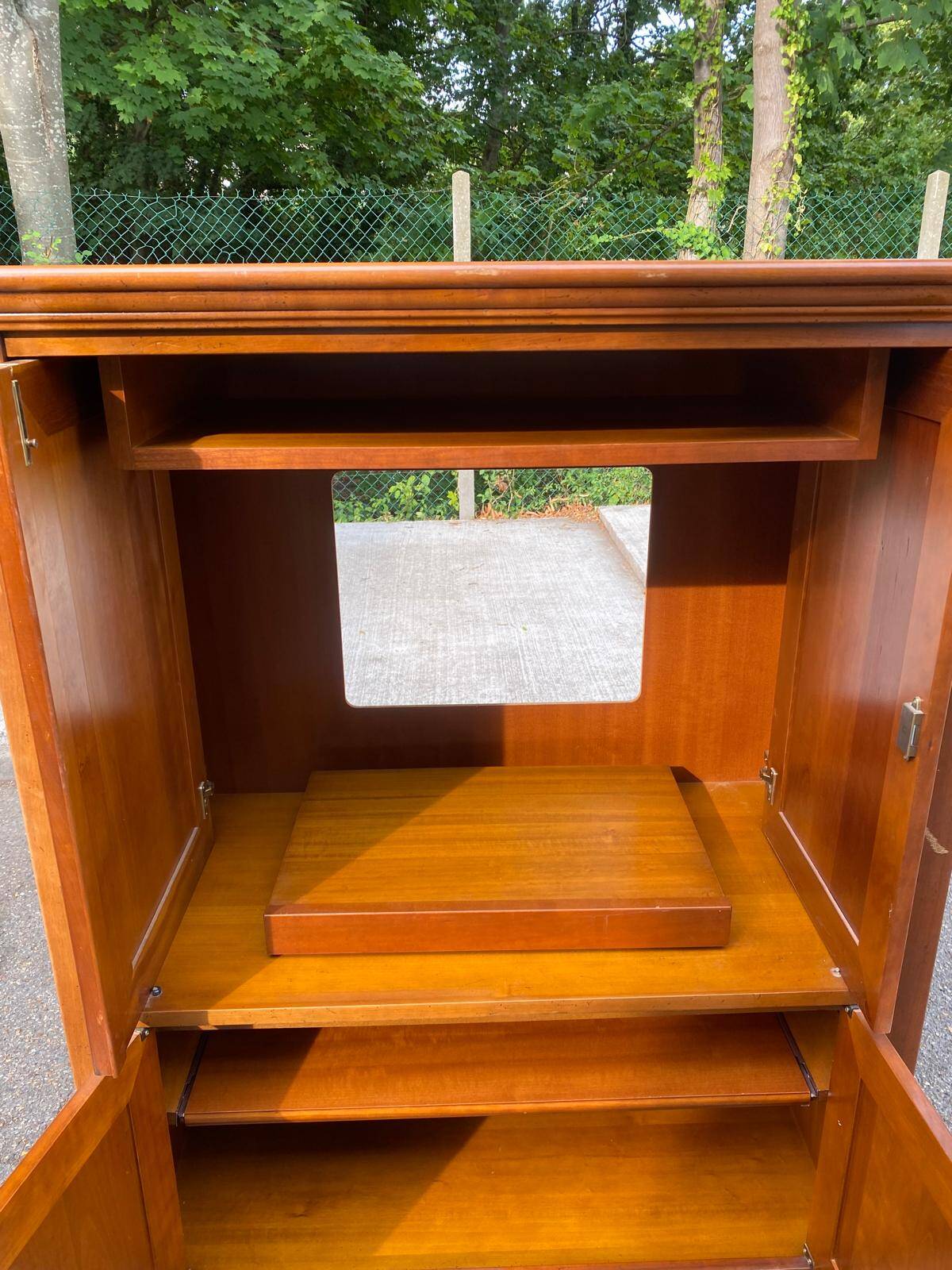 Armoire meuble tv bonnetière en merisier massif 80s
