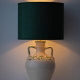 Spanish Revival Ceramic Table Lamp from Granada, New Green Silk Shade
