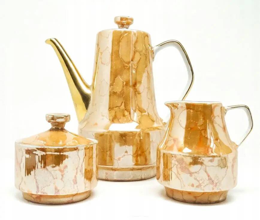 Roman set: jug, sugar bowl and milk jug, mid-century modern, porcelain, Chodzież, Poland, 1970s