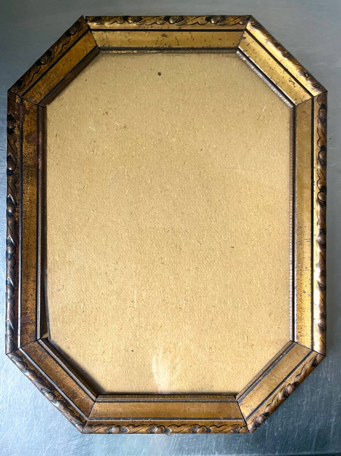 Antique Octagonal brass metal frame 30 cm  x 23 cm