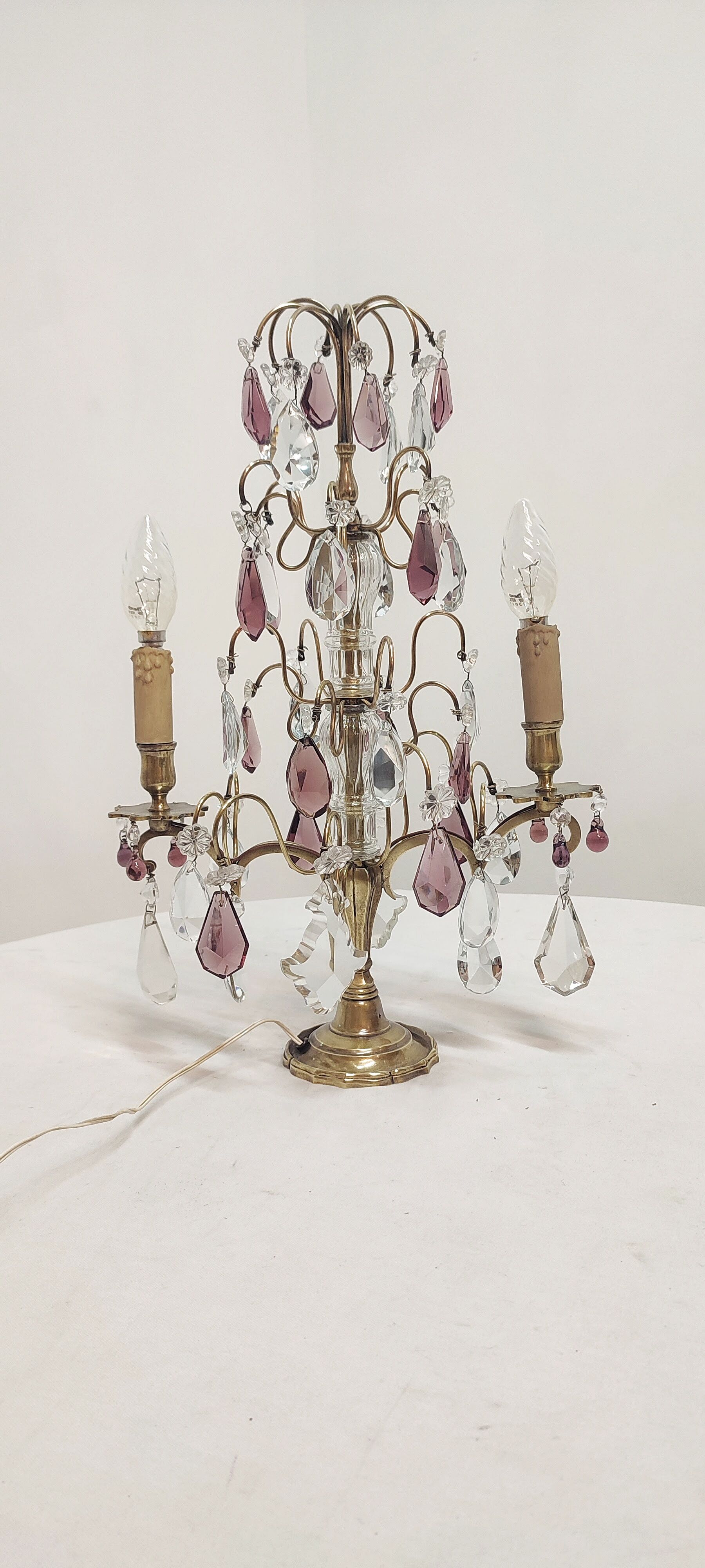 Lampe de table en bronze et cristal, France