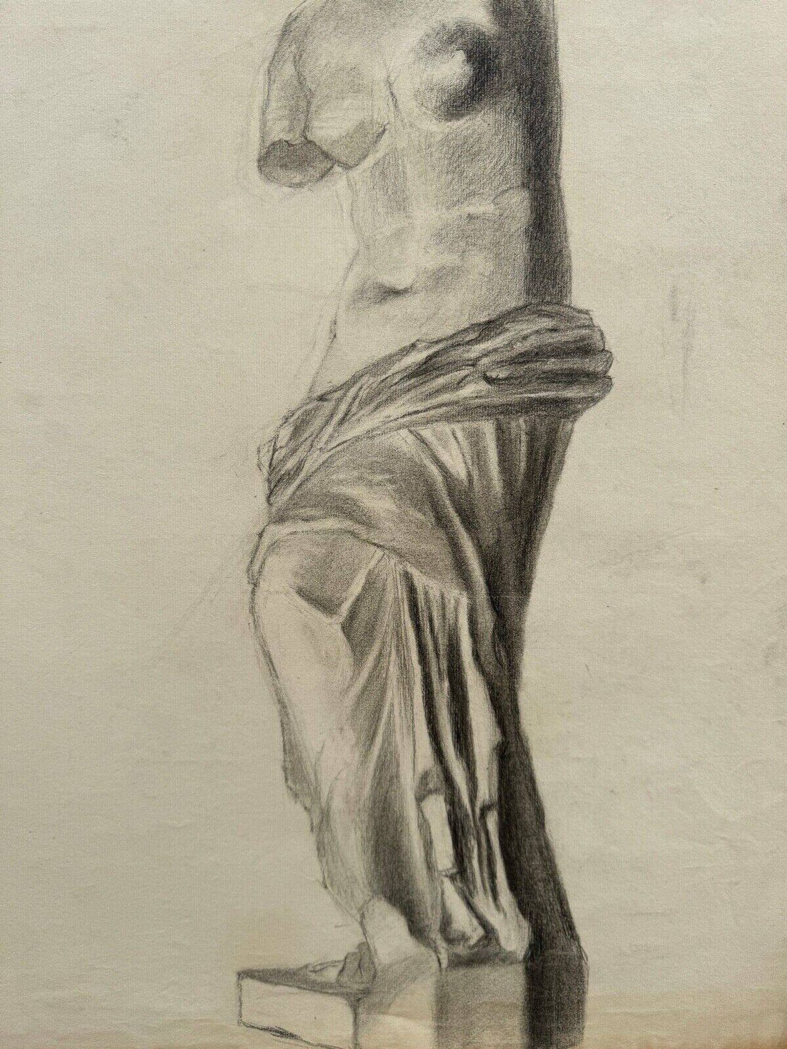 Academic Nude in Antique by Berger dit Lheureux Biloul charcoal 20th century