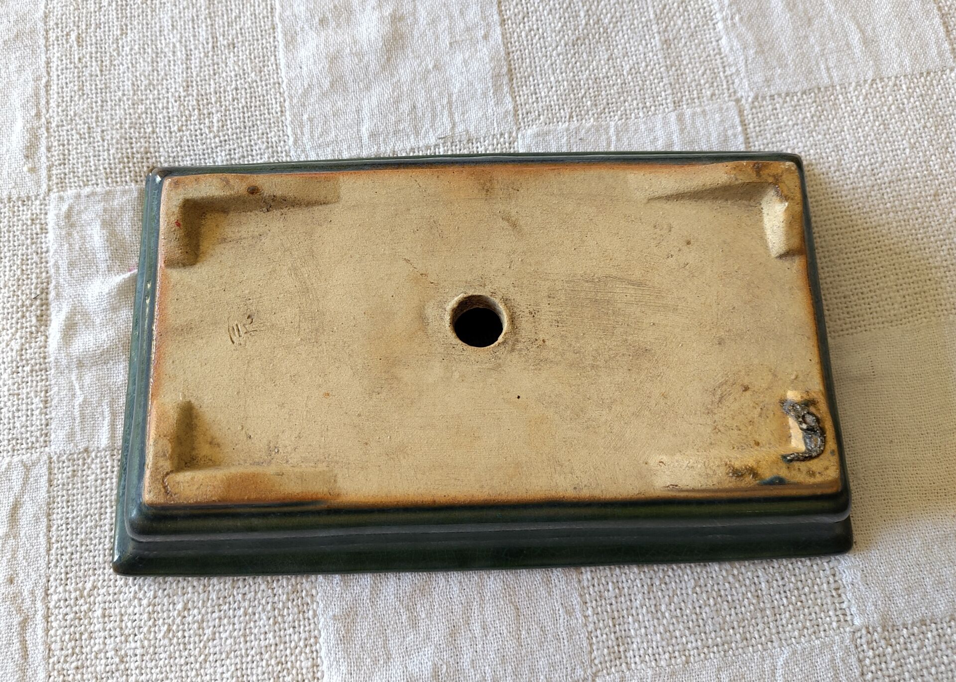 Rectangular glazed green ceramic bonsai pot