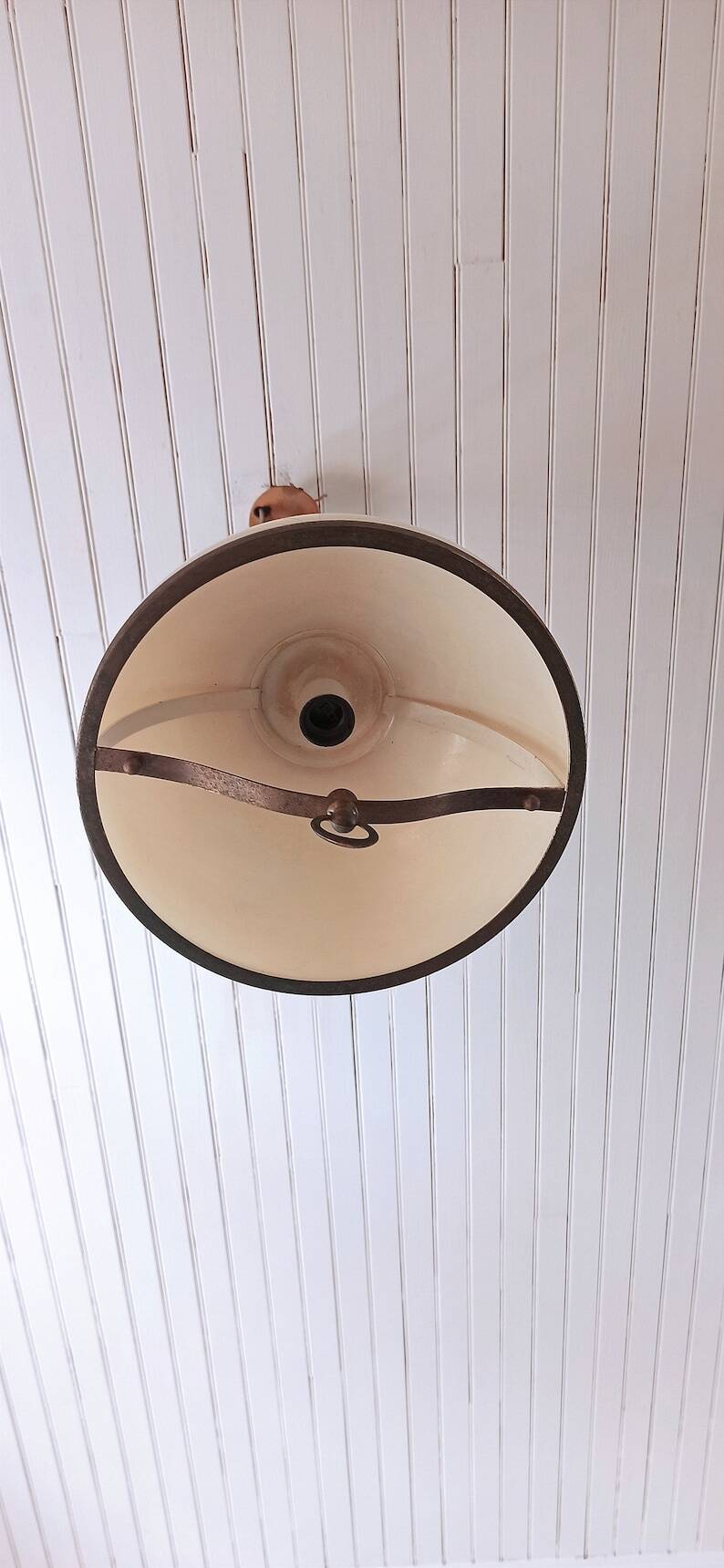 Old large pulley chandelier in brass and glass