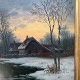 Table oil on canvas french Oil on canvas XIX Eme School of Barbizon Signed SCHMITZ