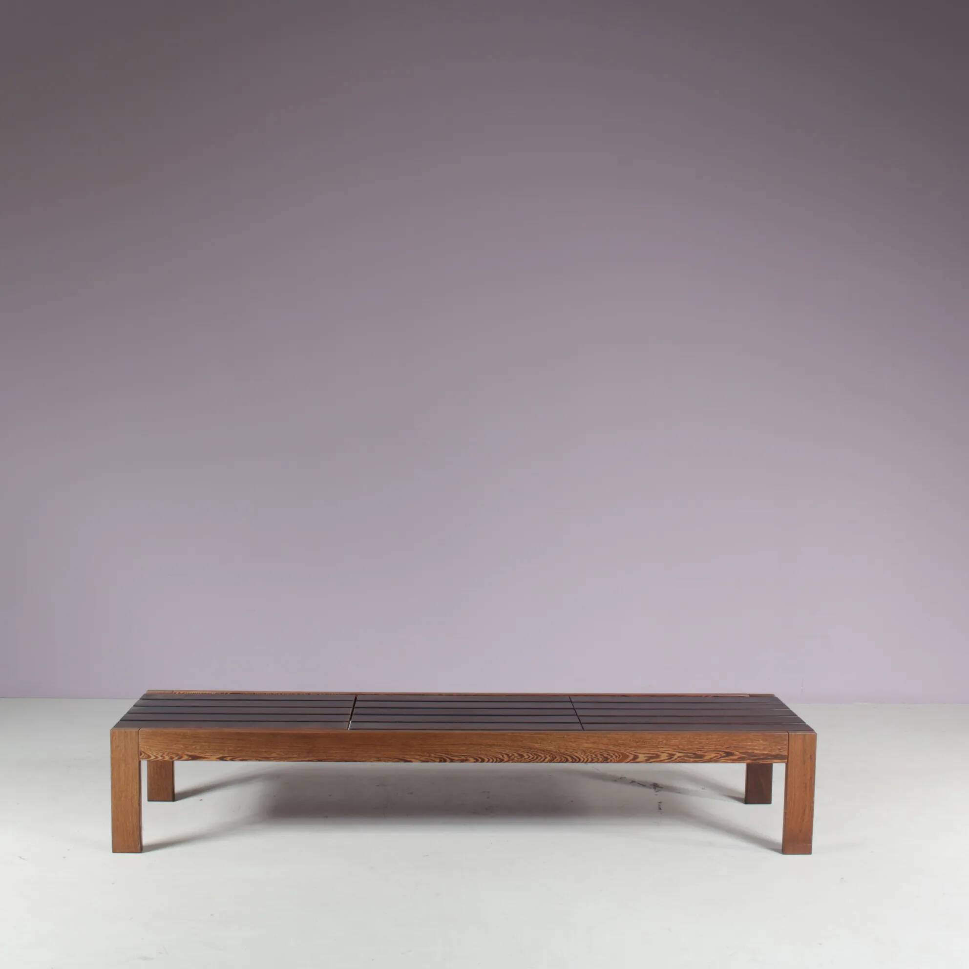 1960s Wengé wooden slat bench from the Netherlands