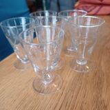 6 Port glasses, engraved crystal, art deco