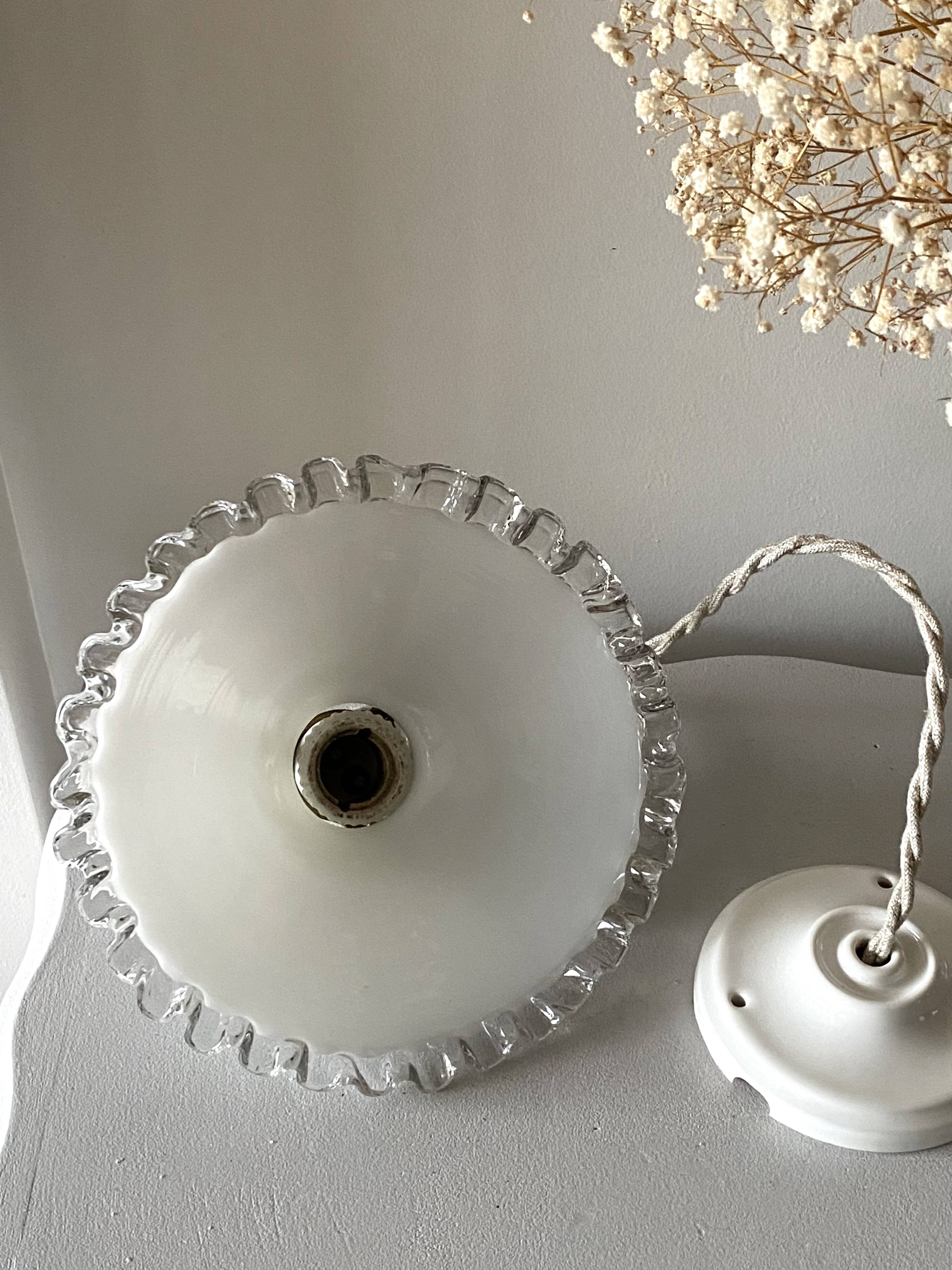 Opaline pendant light with porcelain socket