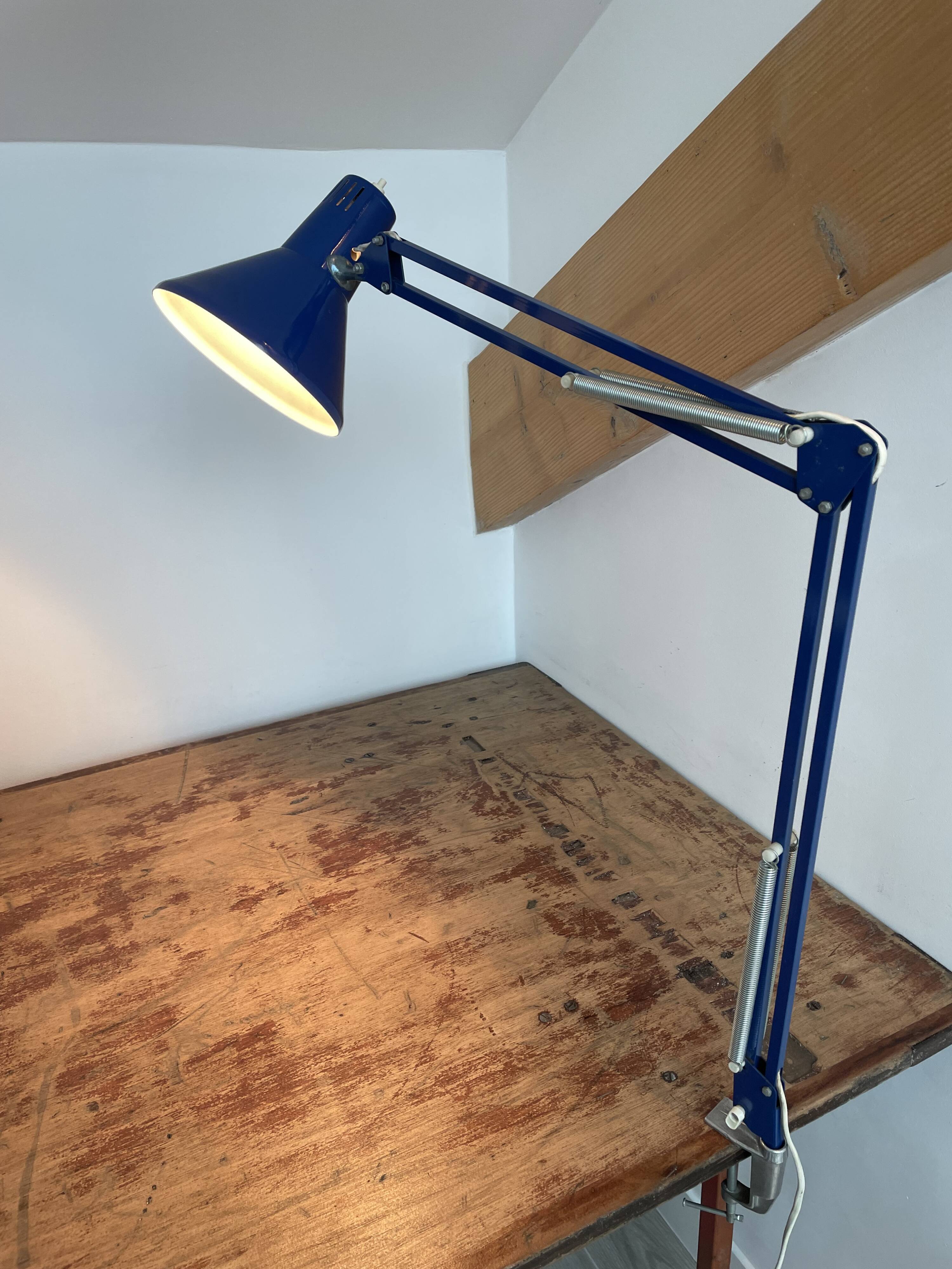 Vintage, architect lamp, articulated lamp, Twist brand, Model T1, 1970s, blue, décor