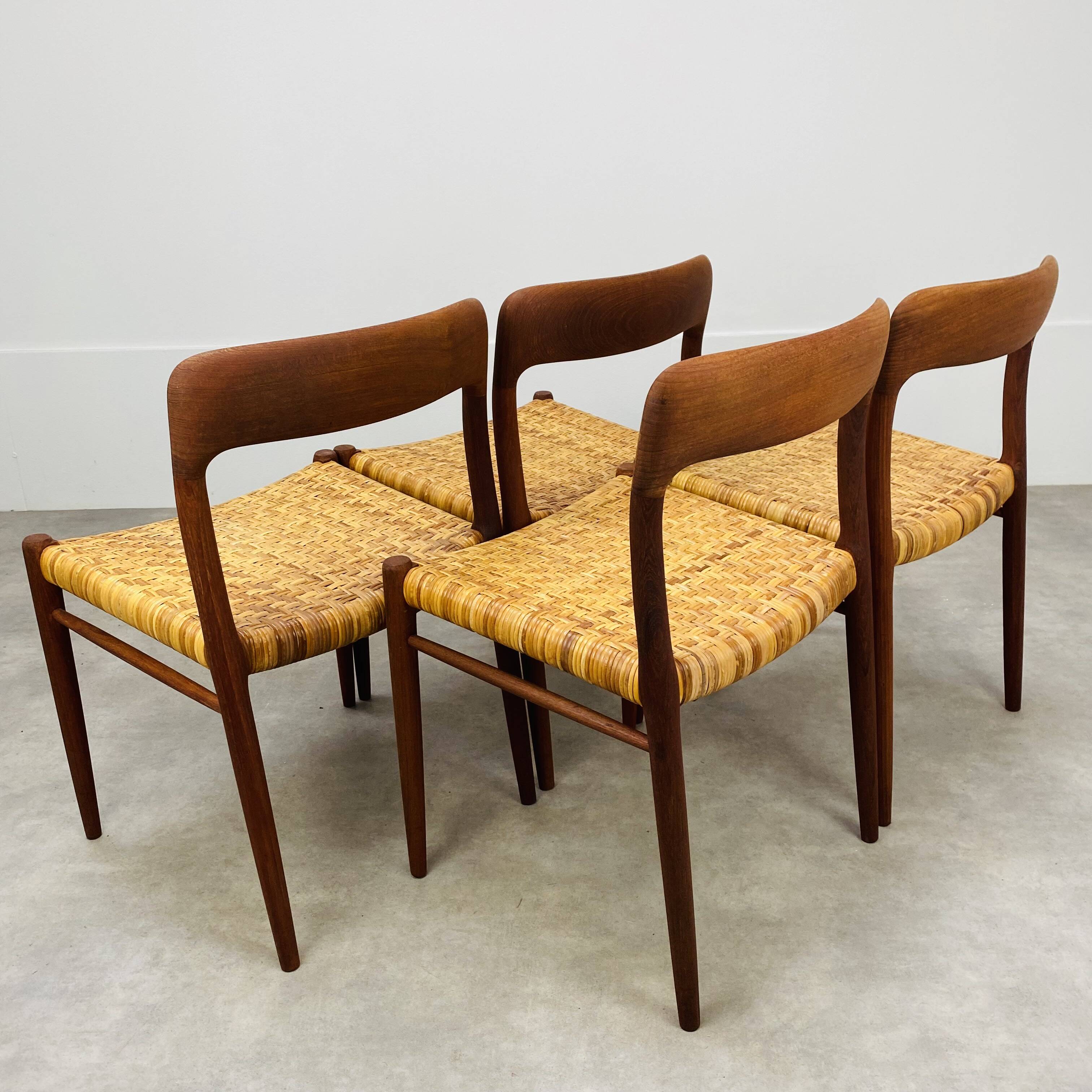 4 chairs 75 by Niels Otto Moller, Scandinavian design, teak