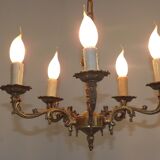 Vintage french bronze ornate detail 5 light chandelier