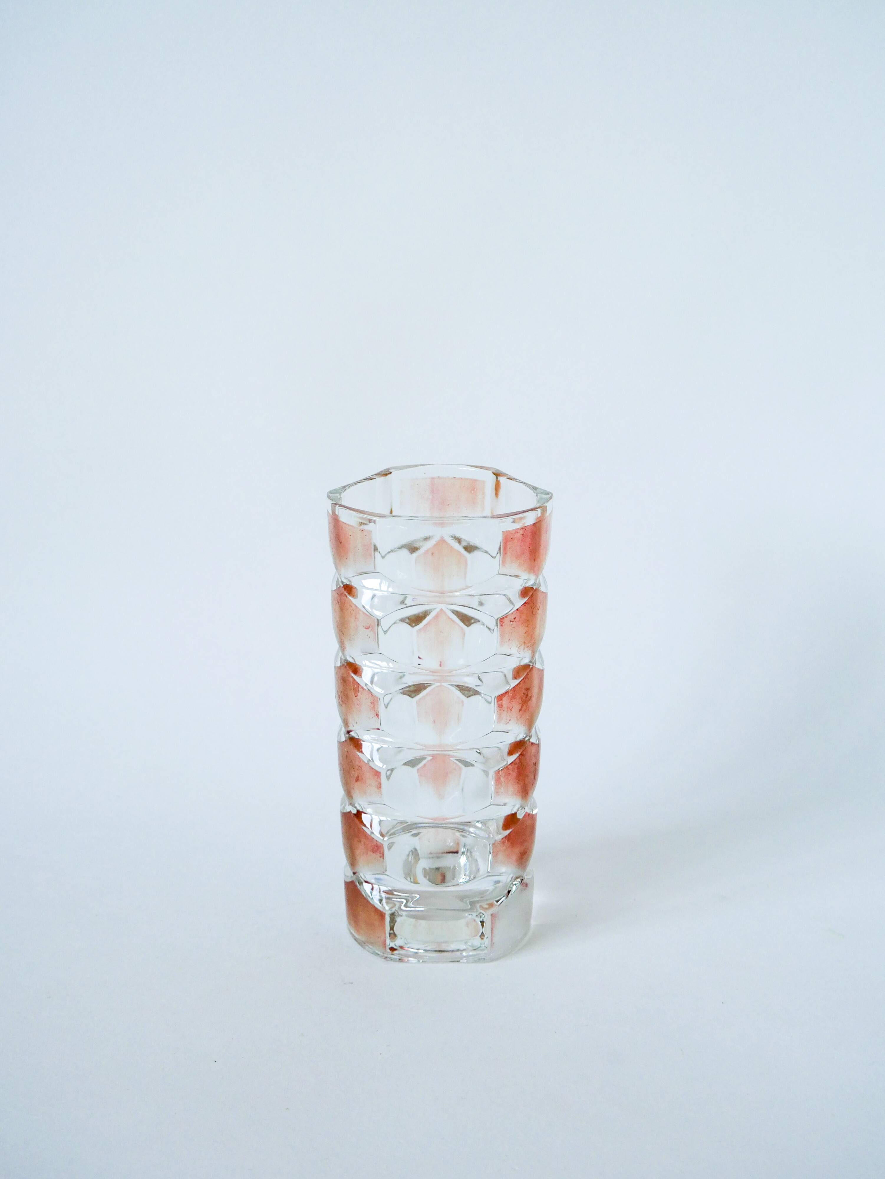 Small transparent and pink glass vase 1960