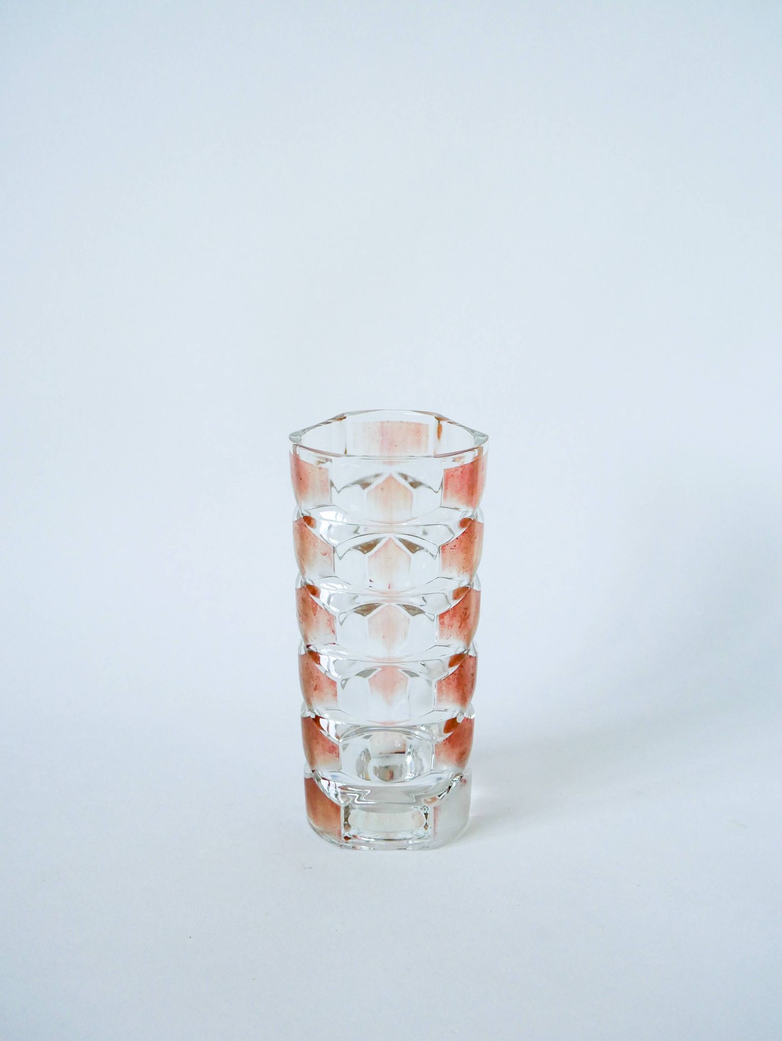Small transparent and pink glass vase 1960