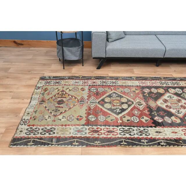 1970s Turkish Oushak Handmade Wool Cotton Red Runner Rug 131x354