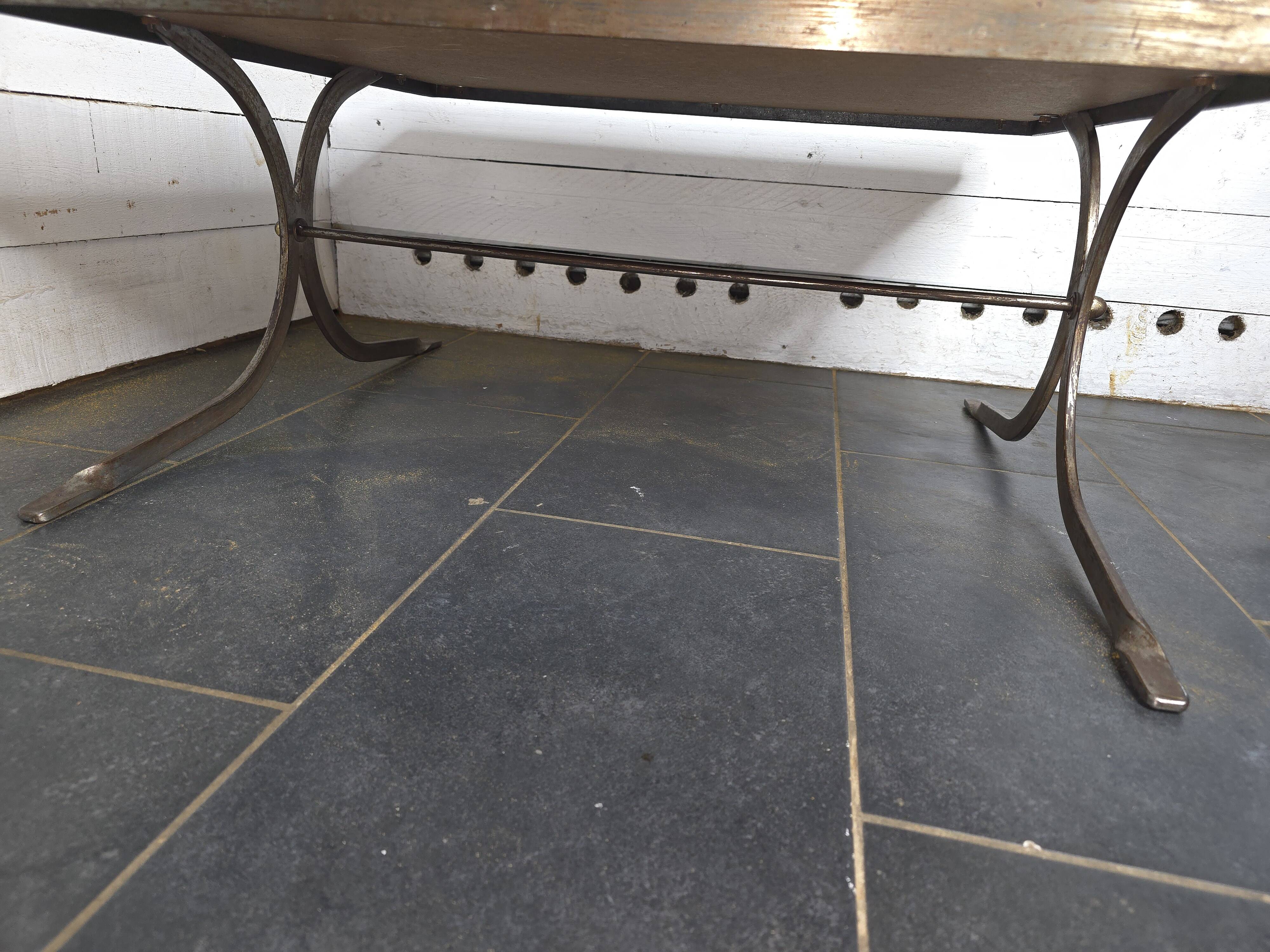 Vintage steel and leather coffee table