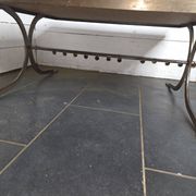 Vintage steel and leather coffee table