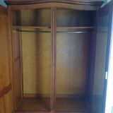 Solid cherry wood wardrobe with large shelf, hanging rail and interior mirror, in perfect condition