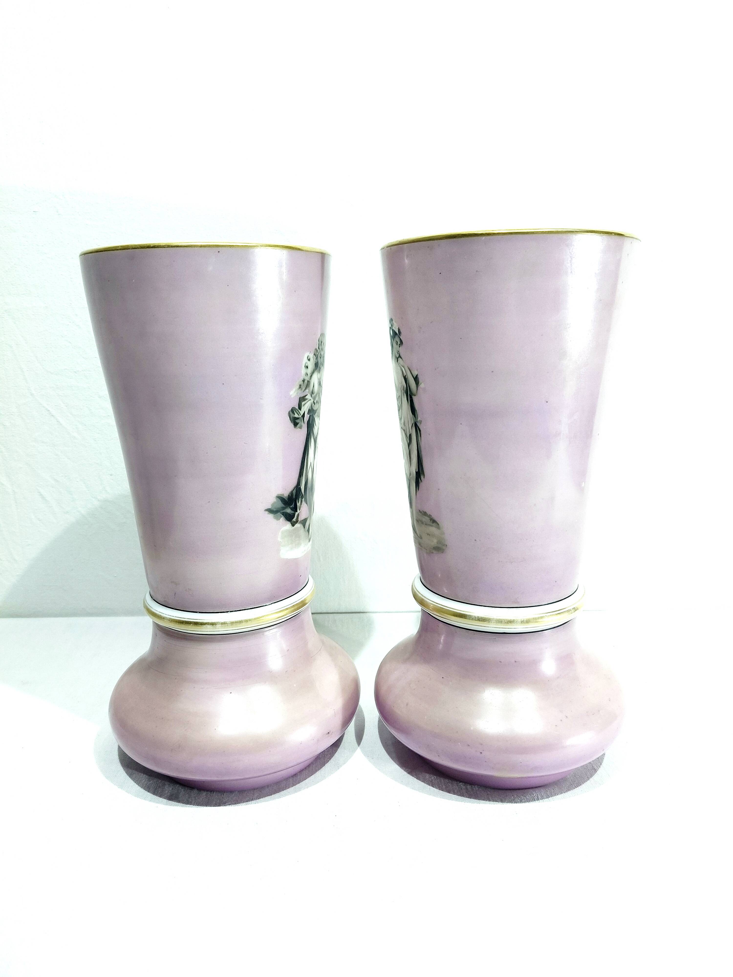Pair of pink opaline vases