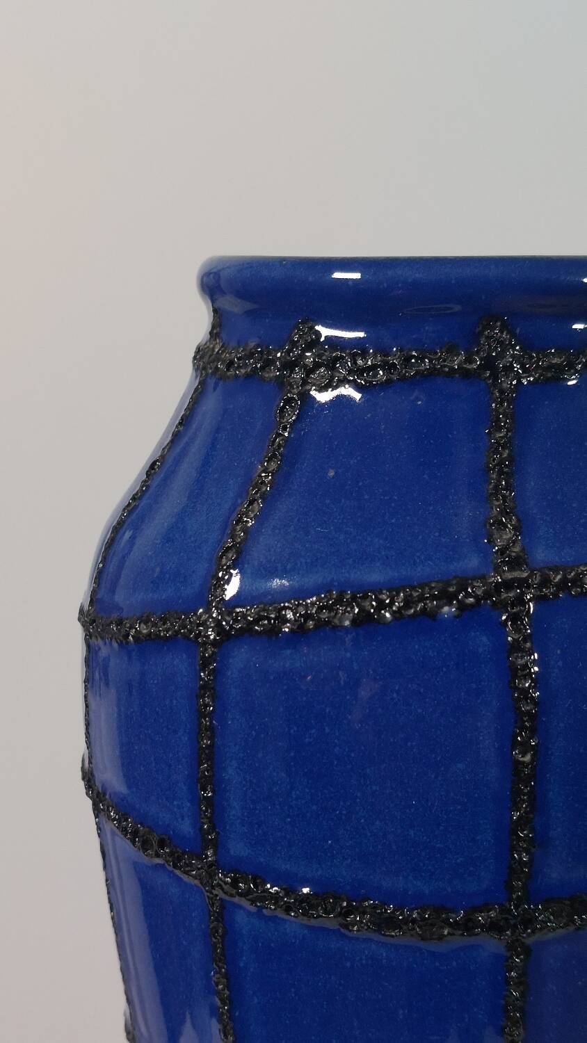 Vintage ceramic vase in fat lava style, Memphis spider web.