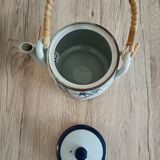 Japanese-inspired ceramic teapot blue bamboo pattern