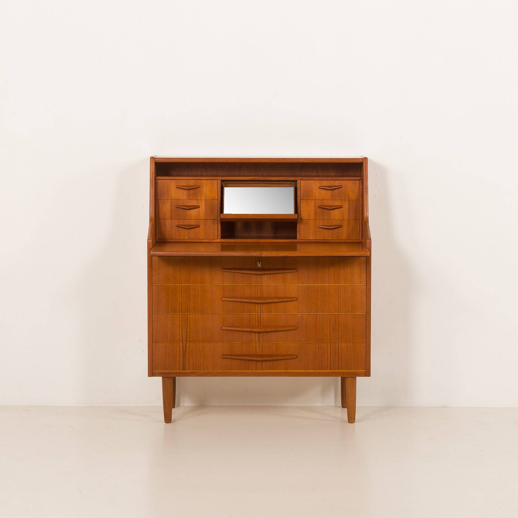 Danish teak mid century modern secretaire cabinet with a desk and vanity