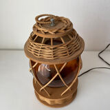 Vintage wood and wicker lamp