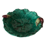 Vintage barbotine salad bowl with lettuce leaf and shrimp