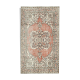 Turkish hand-knotted distressed 1970s beige carpet 178 cm x 305 cm