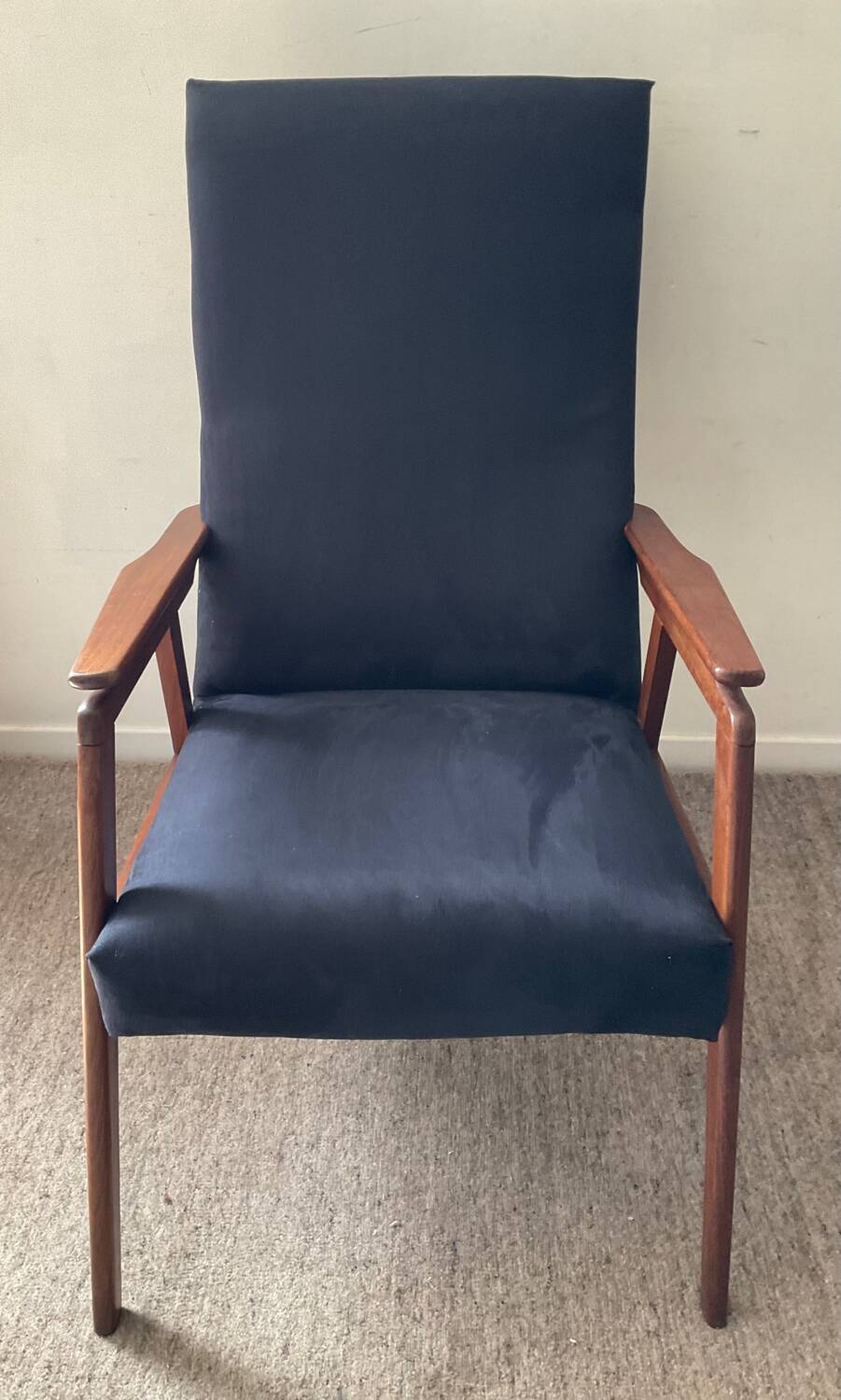 Scandinavian teak and velvet armchair from the 60s
