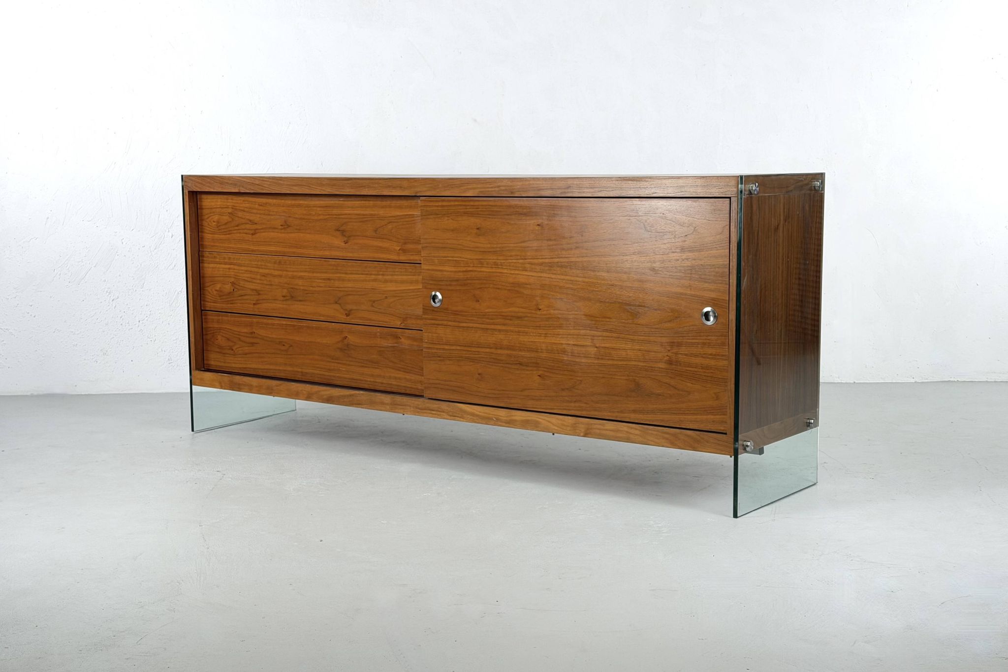 Teak sideboard with glass legs, France - 1990s