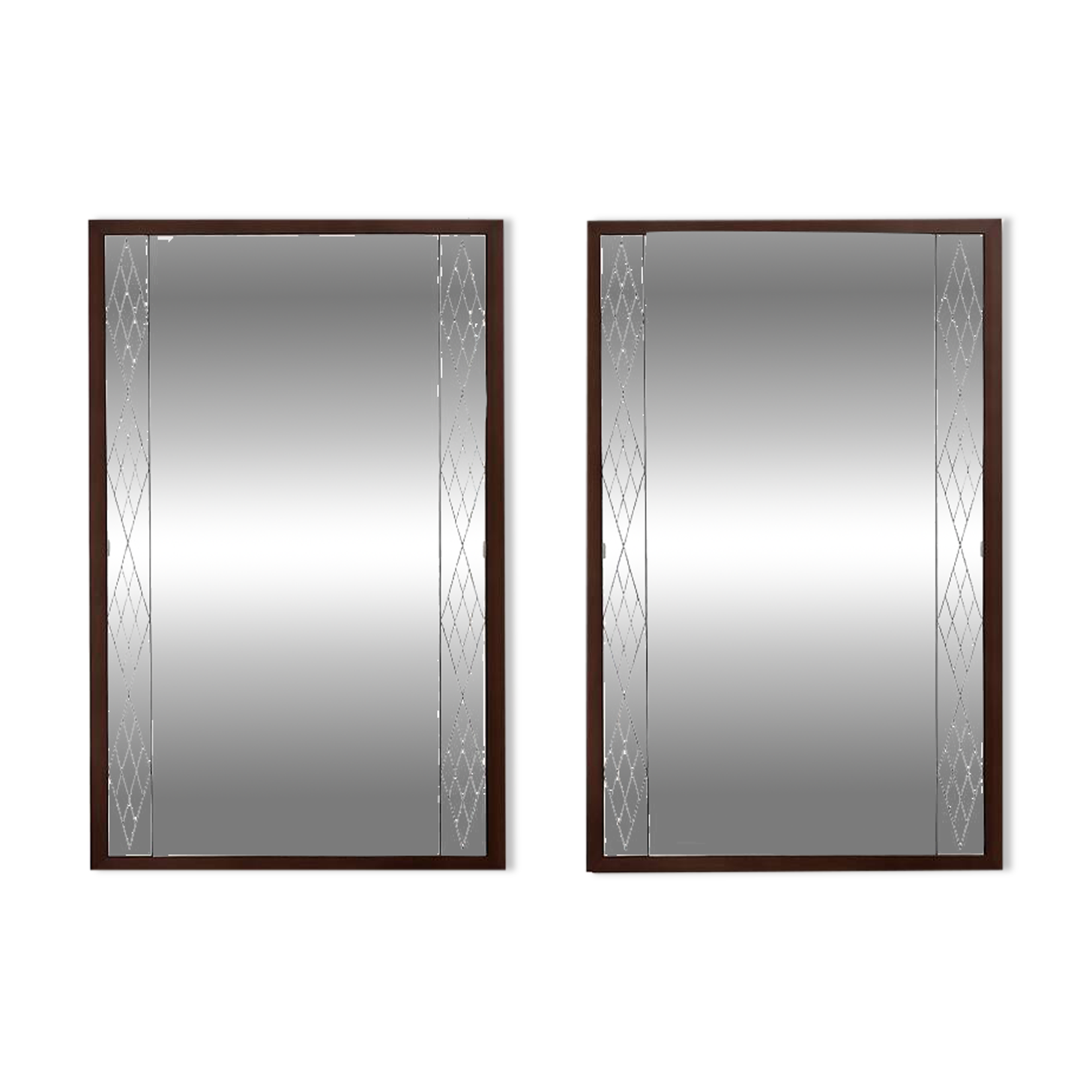 Set of 2 Scandinavian mirrors in glass & wood, Sweden, 1960, 80x50.