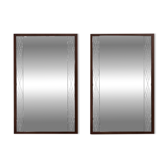 Set of 2 Scandinavian mirrors in glass & wood, Sweden, 1960, 80x50.