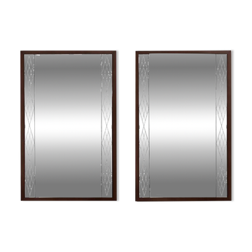 Set of 2 Scandinavian mirrors in glass & wood, Sweden, 1960, 80x50.