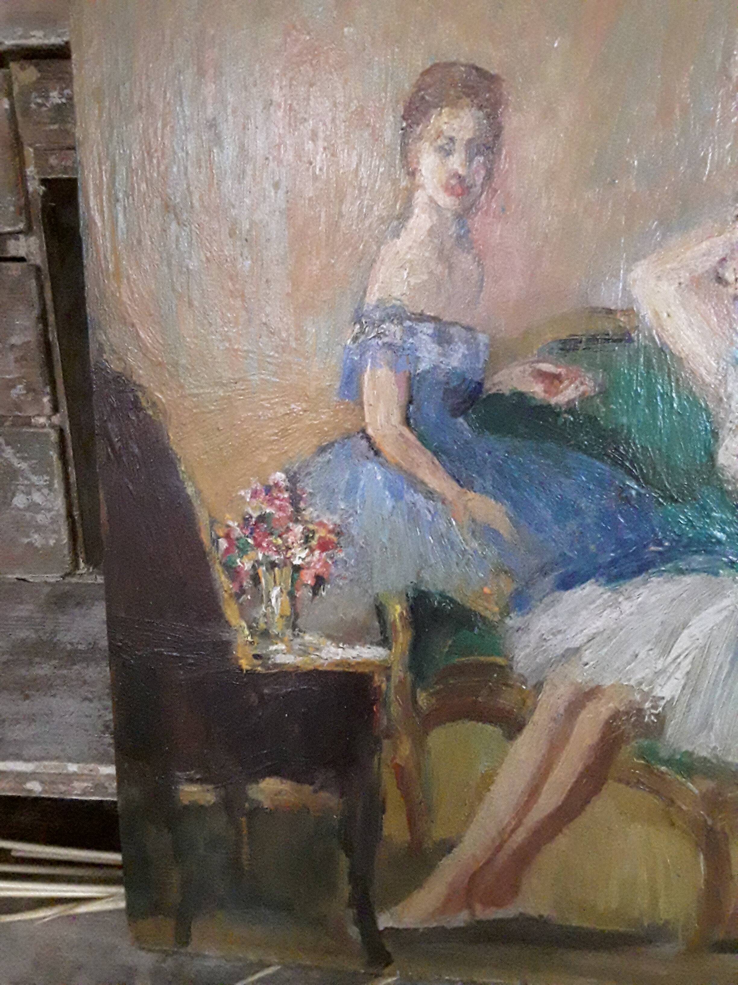 Oil on cardboard dancers early 20th century signed