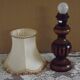 French Mid Century Round Turned Wood Table Lamp Cream Fringed Shade 5573