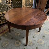 Round walnut farmhouse table with belt