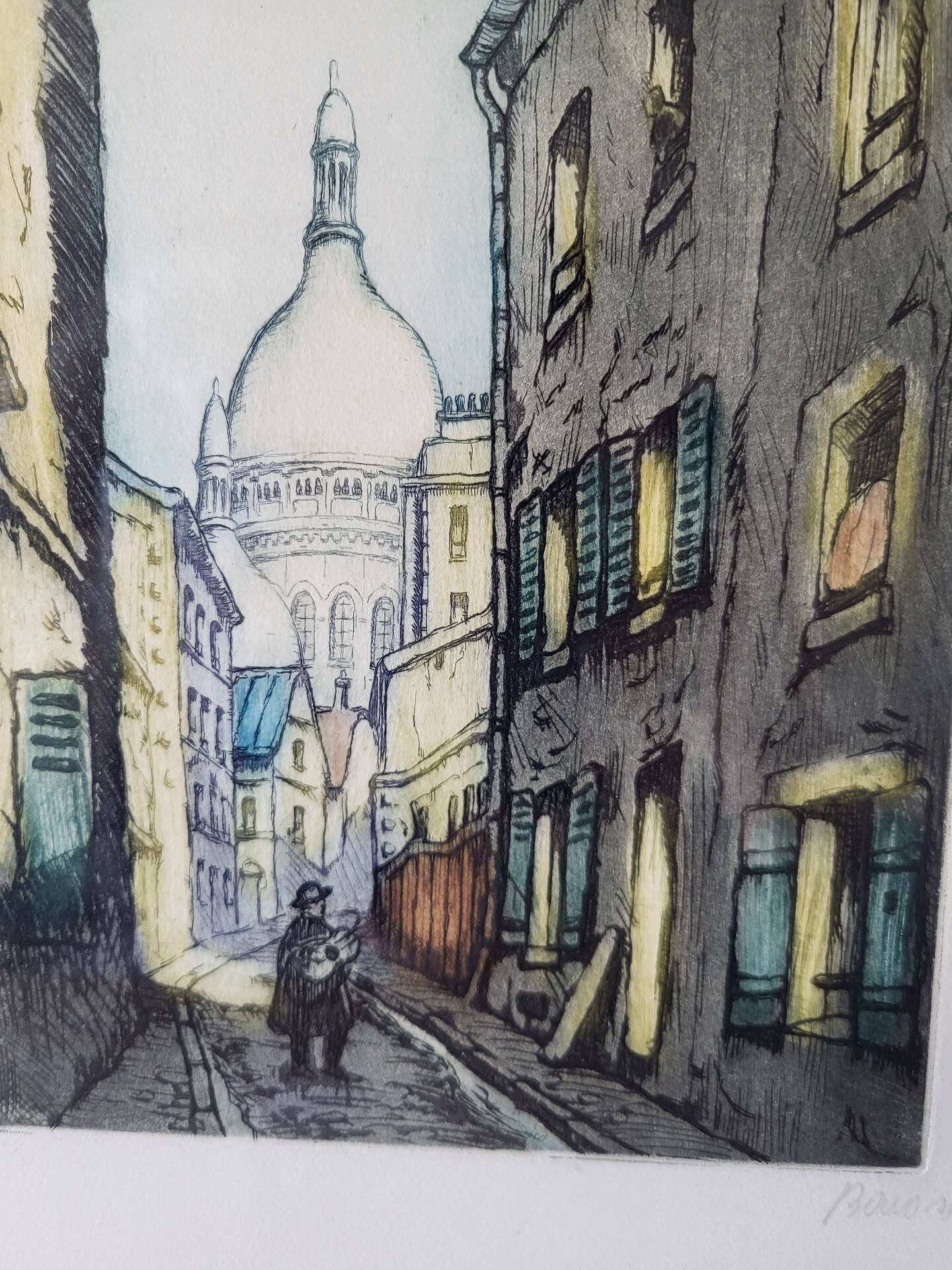 Lithograph Marcel Julien Baton/ Rue de Paris/ Sacré-Cœur /
