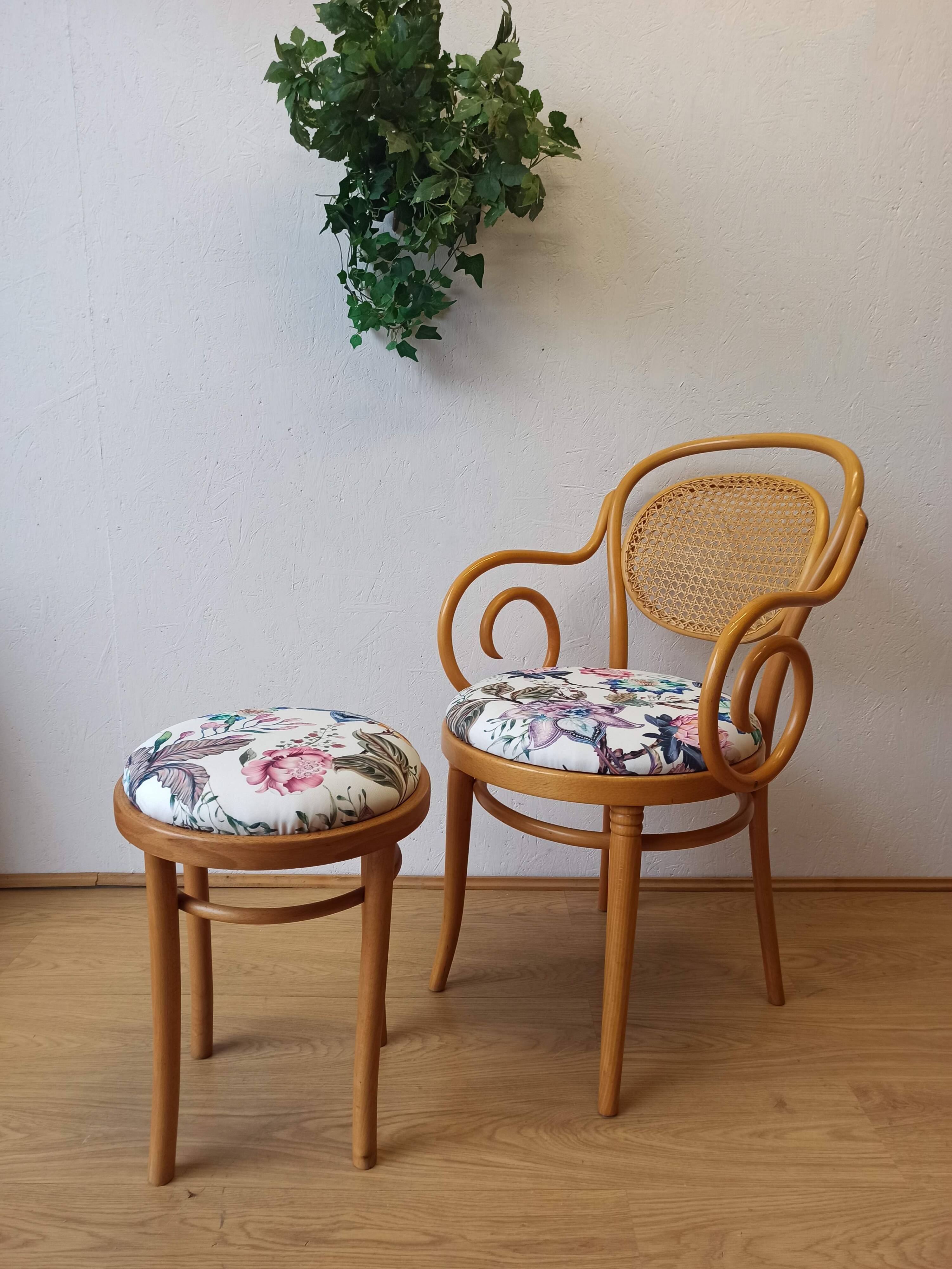 Wooden chair and stool, 1950 .
